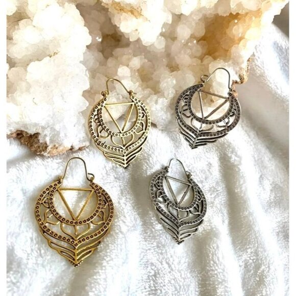 Sacred Geometry Lotus Earrings - Picture 1 of 4